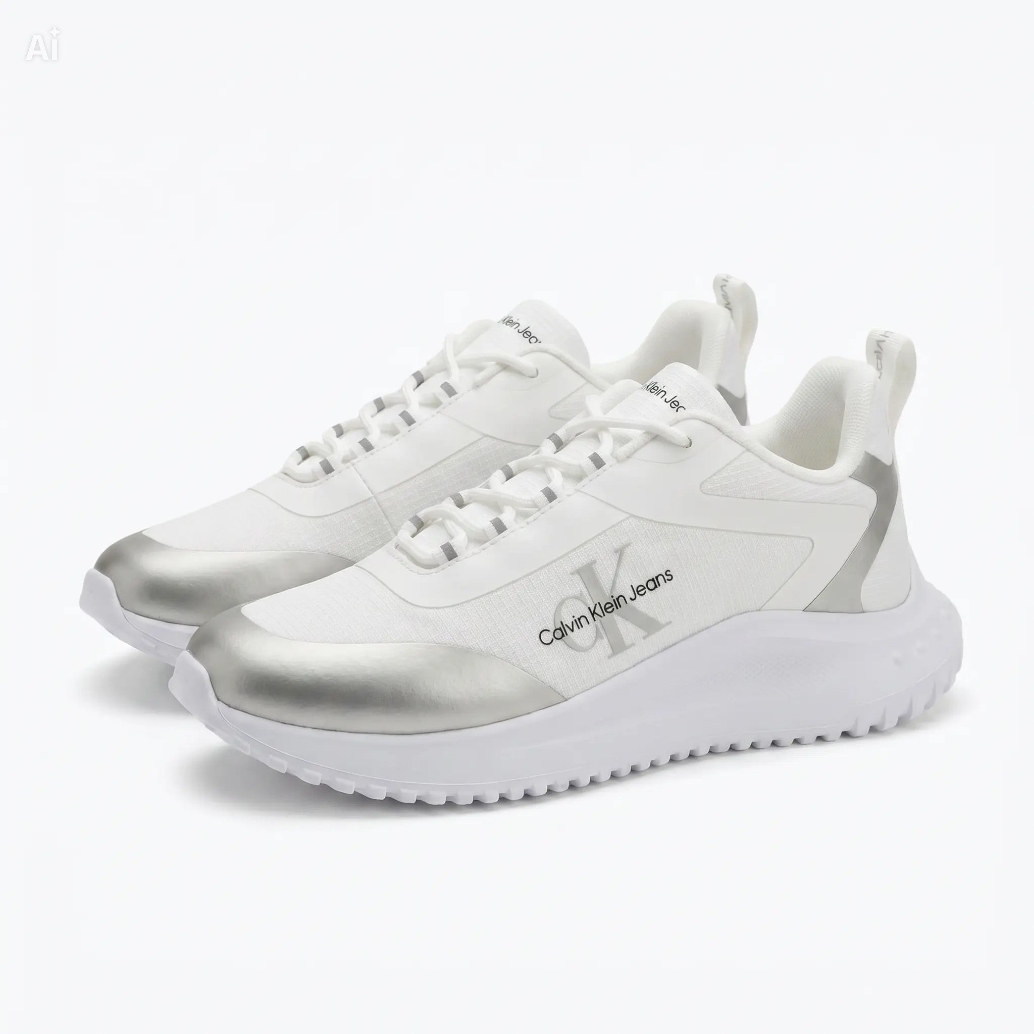 Calvin Klein Eva Runner Low Lace - White/Silver - Black (YW0YW02080-01V) ULTIMOS PARES.